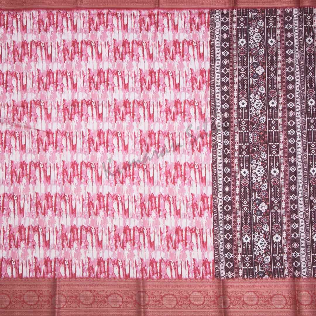 Semi Raw Silk Printed Pink Saree 04