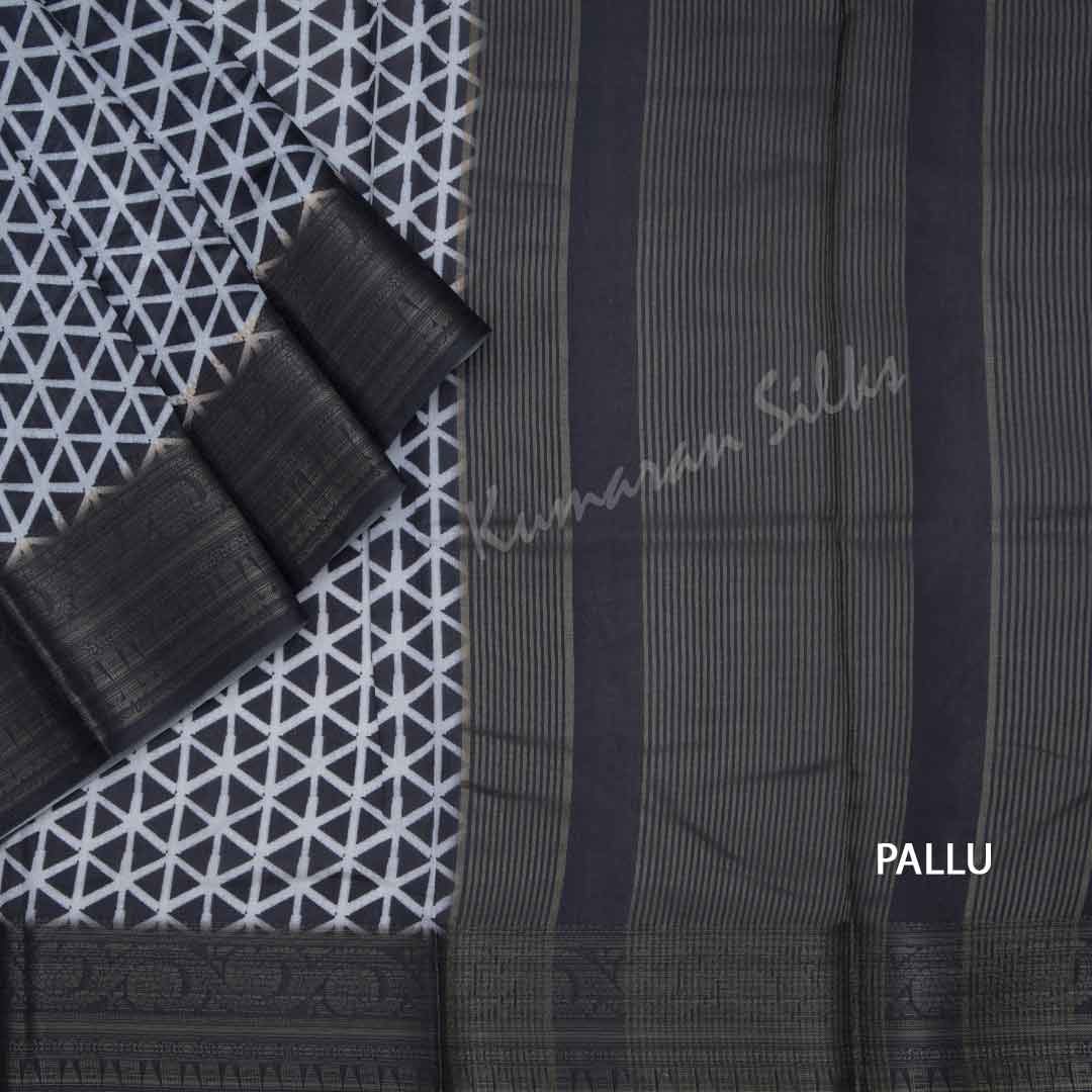 Semi Raw Silk Printed Black Saree 08