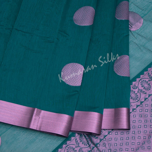 Silk Cotton Embroidered Teal Blue Saree