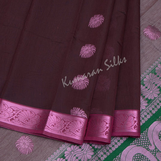 Silk Cotton Embroidered Dark Brown Saree 03