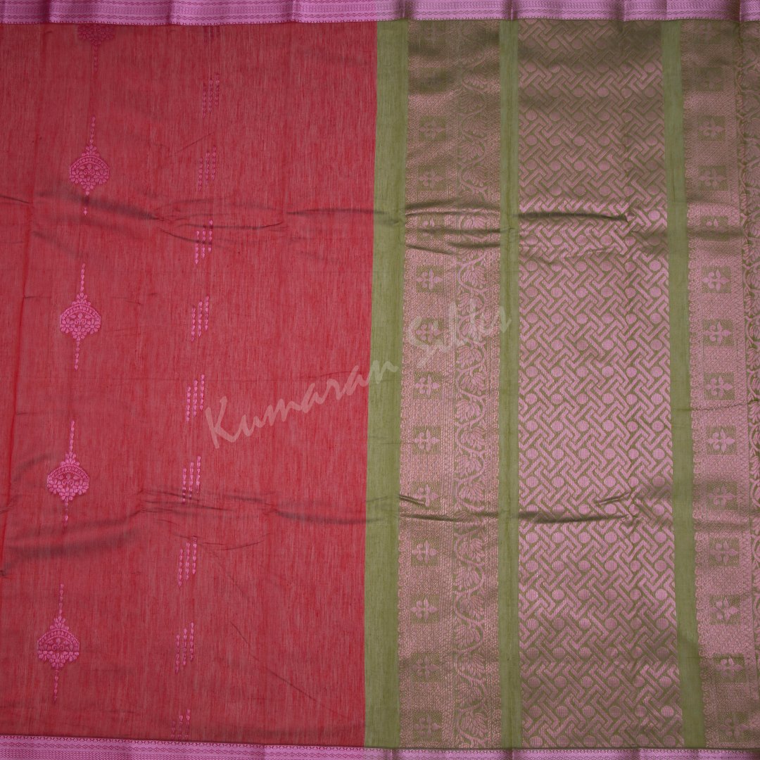 Silk Cotton Embroidered Dark Red Saree