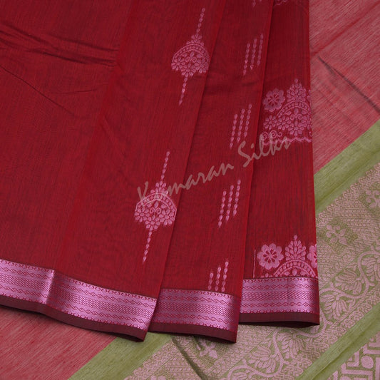 Silk Cotton Embroidered Dark Red Saree