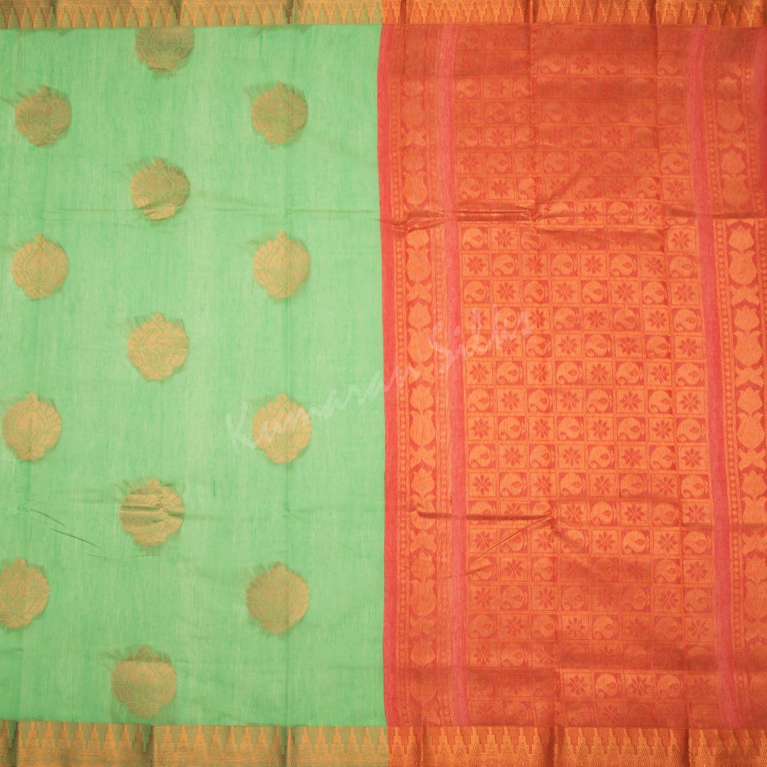 Silk Cotton Embroidered Green Saree