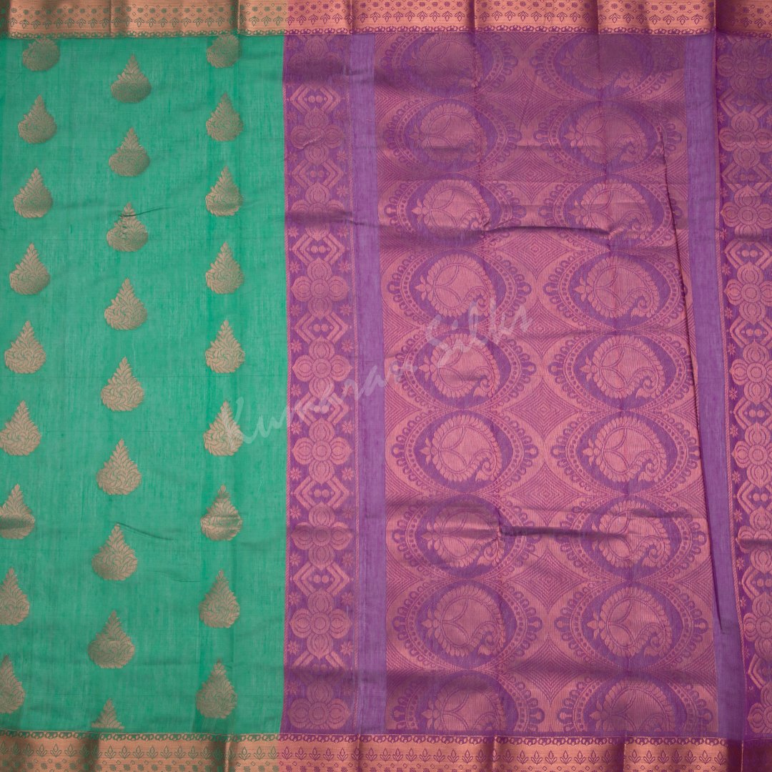 Silk Cotton Embroidered Dark Green Saree 02