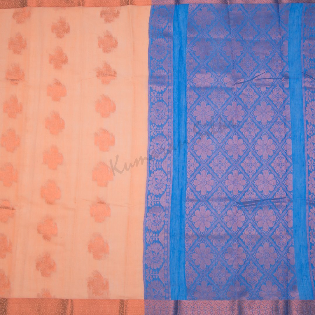 Silk Cotton Embroidered Pastel Peach Saree