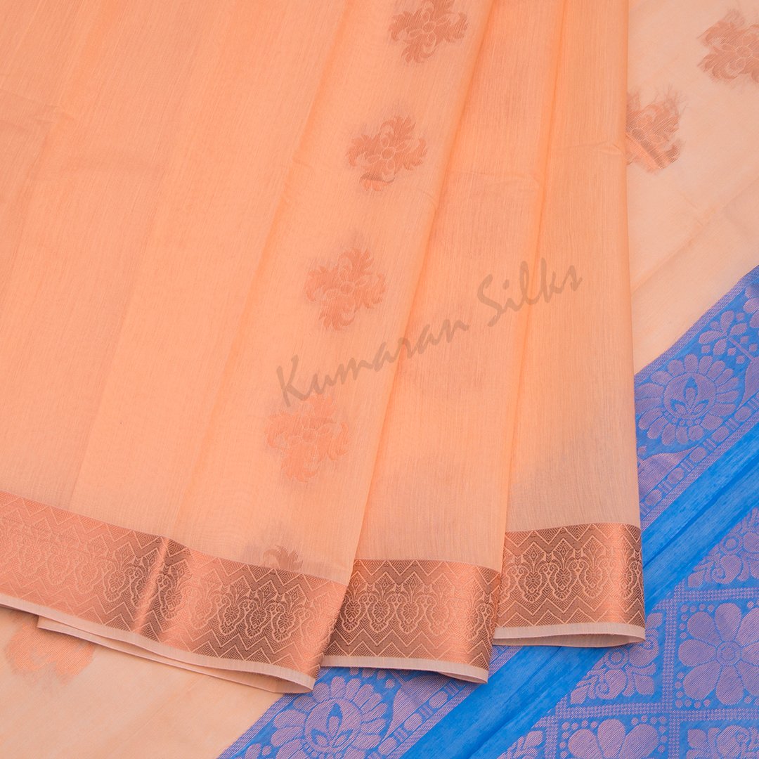 Silk Cotton Embroidered Pastel Peach Saree