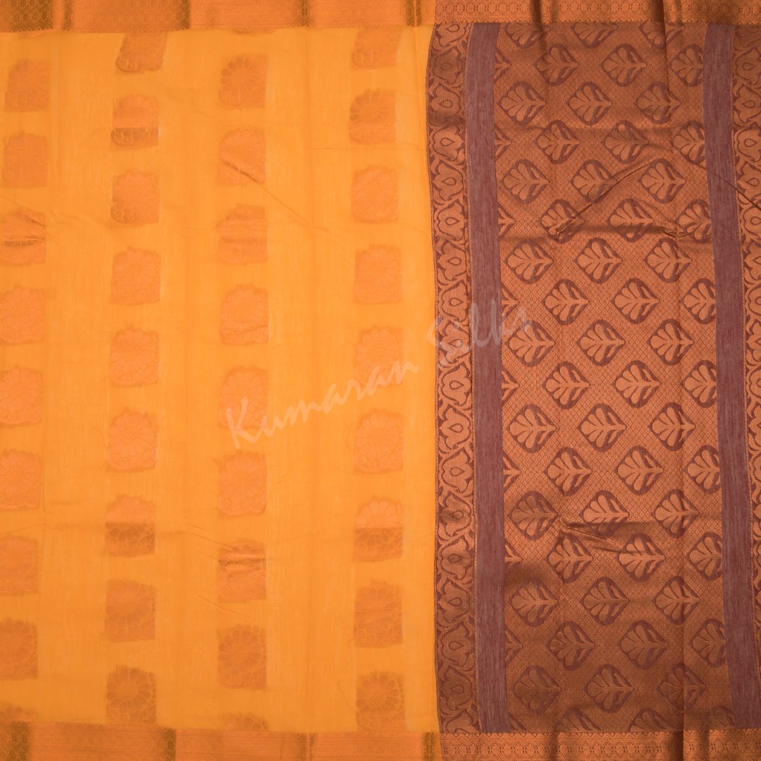 Silk Cotton Embroidered Mango Yellow Saree 07