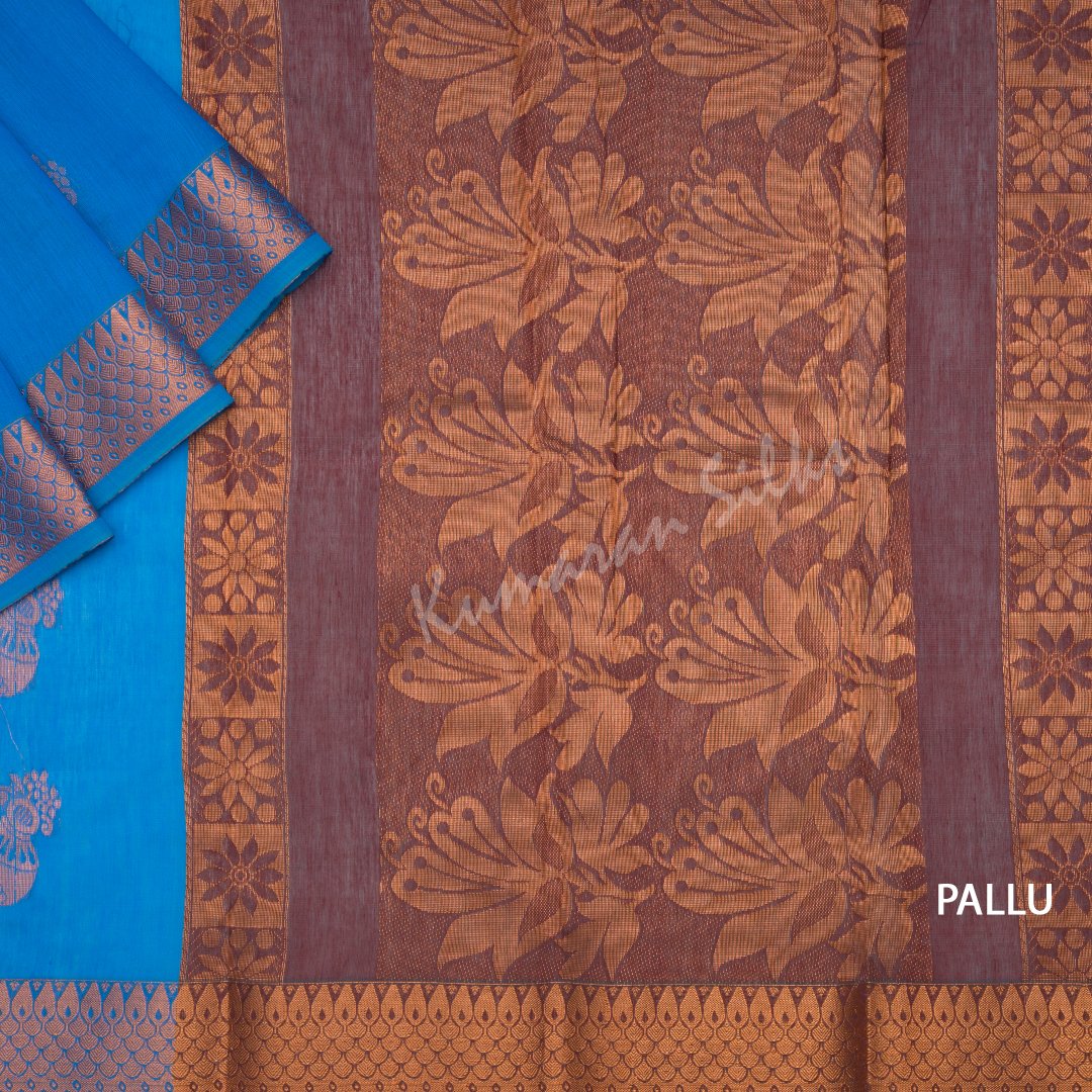 Silk Cotton Embroidered Azure Blue Saree