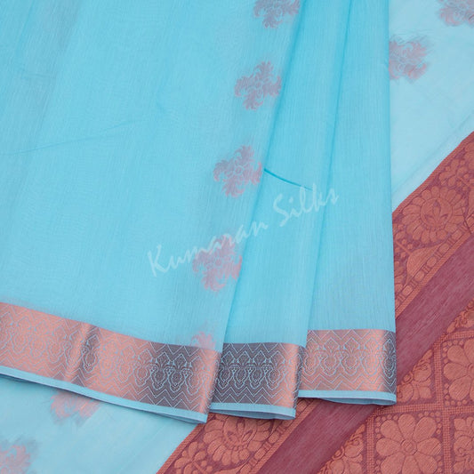 Silk Cotton Embroidered Sky Blue Saree 05