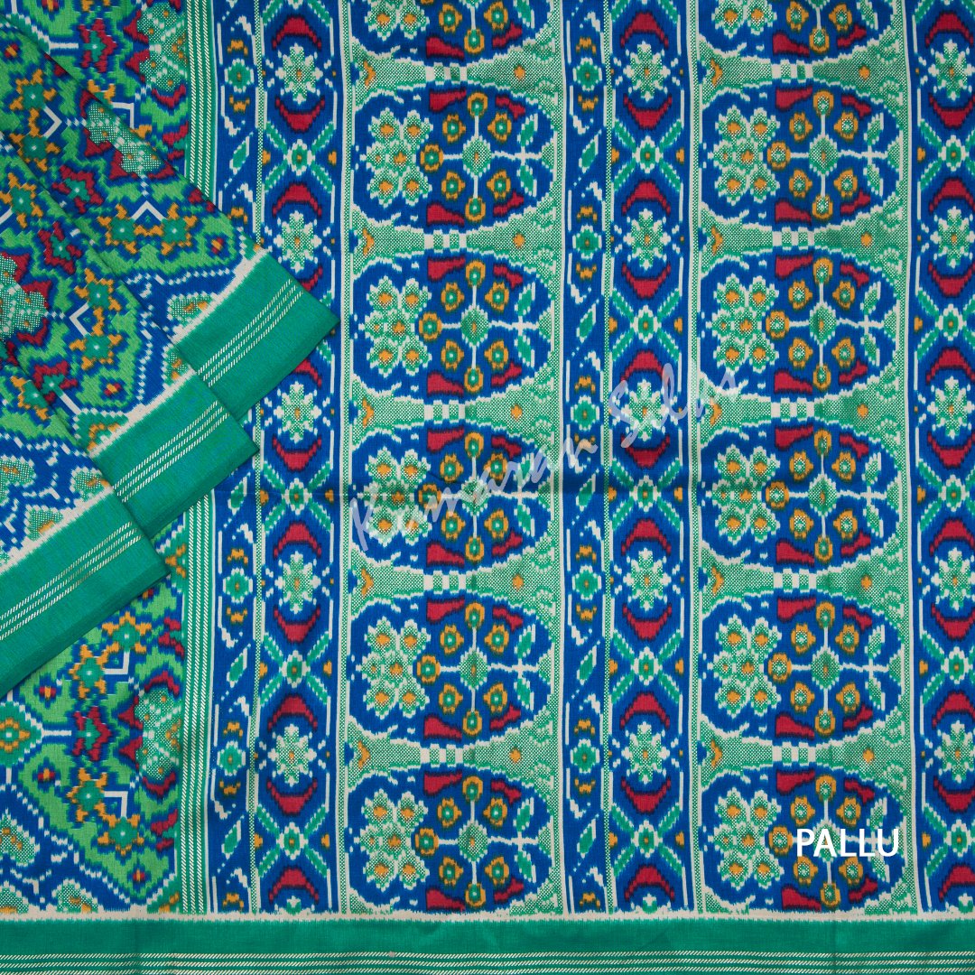 Semi Raw Silk With Ikkat Printed Green Saree 03