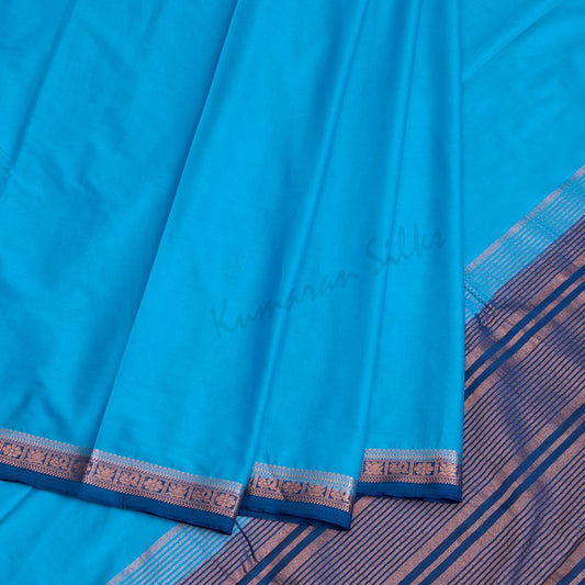 Semi Mysore Silk Plain Azure Blue Saree 03