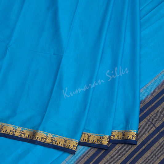 Semi Mysore Silk Plain Azure Blue Saree 04