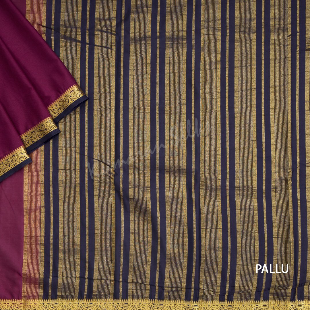 Semi Mysore Silk Plain Maroon Saree 05