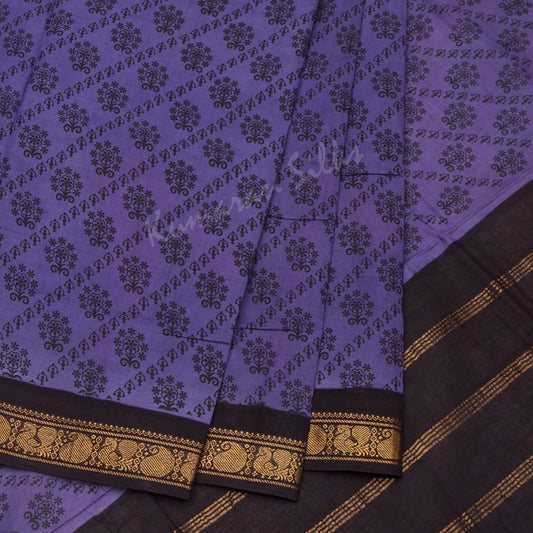 Sungudi Cotton Violet Printed Saree Without Blouse
