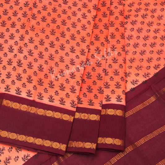 Sungudi Cotton Peach Printed Saree Without Blouse