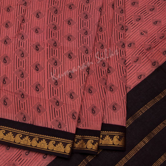 Sungudi Cotton Candy Pink Printed Saree Without Blouse