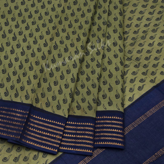 Sungudi Cotton Pickle Green Printed Saree Without Blouse