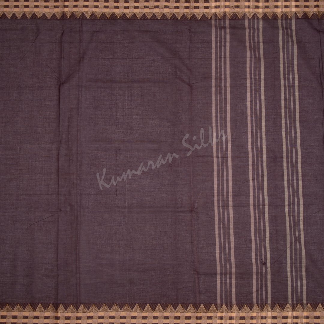 Venkatagiri Handloom Cotton Dark Brown Saree Without Blouse 02