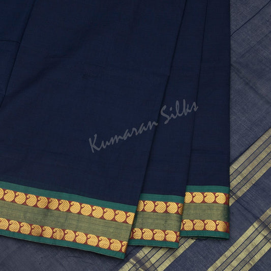 Venkatagiri Handloom Cotton Navy Blue Saree Without Blouse