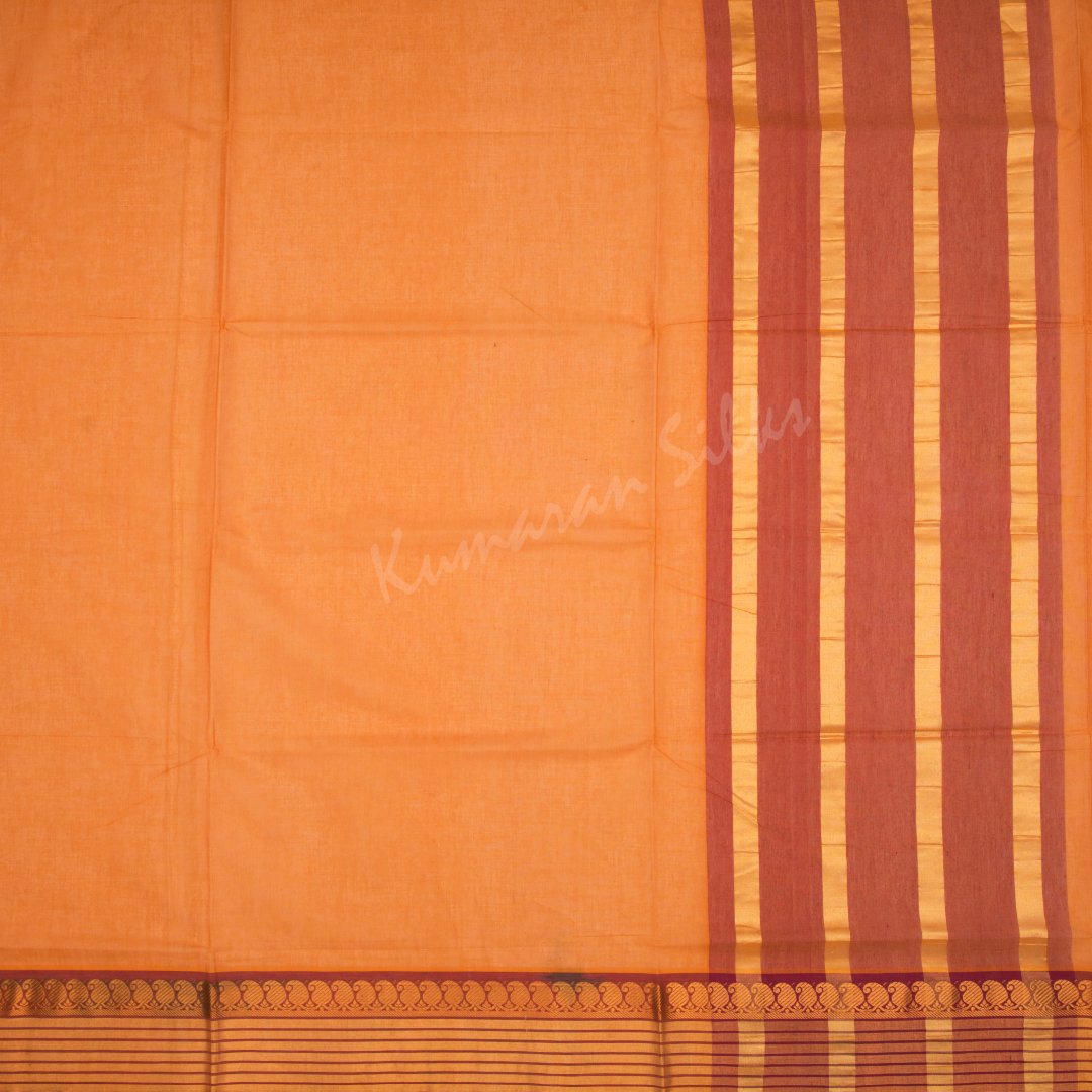 Venkatagiri Handloom Cotton Orange Saree Without Blouse
