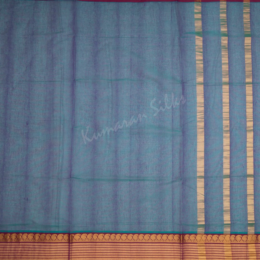 Venkatagiri Handloom Cotton Peacock Blue Saree Without Blouse