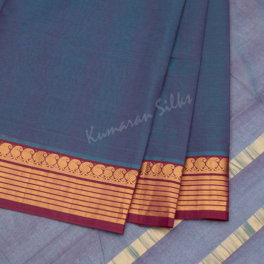 Venkatagiri Handloom Cotton Peacock Blue Saree Without Blouse