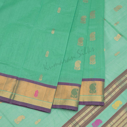 Venkatagiri Handloom Cotton Mint Green Saree Without Blouse 02