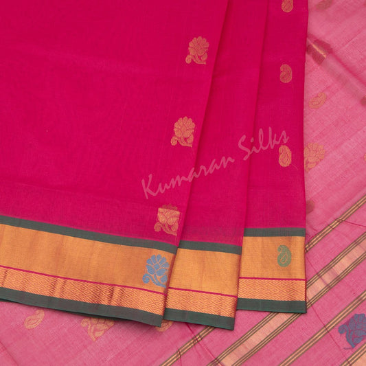 Venkatagiri Handloom Cotton Hot Pink Saree Without Blouse