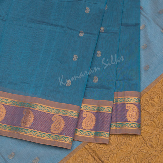 Venkatagiri Handloom Cotton Baby Blue Saree Without Blouse