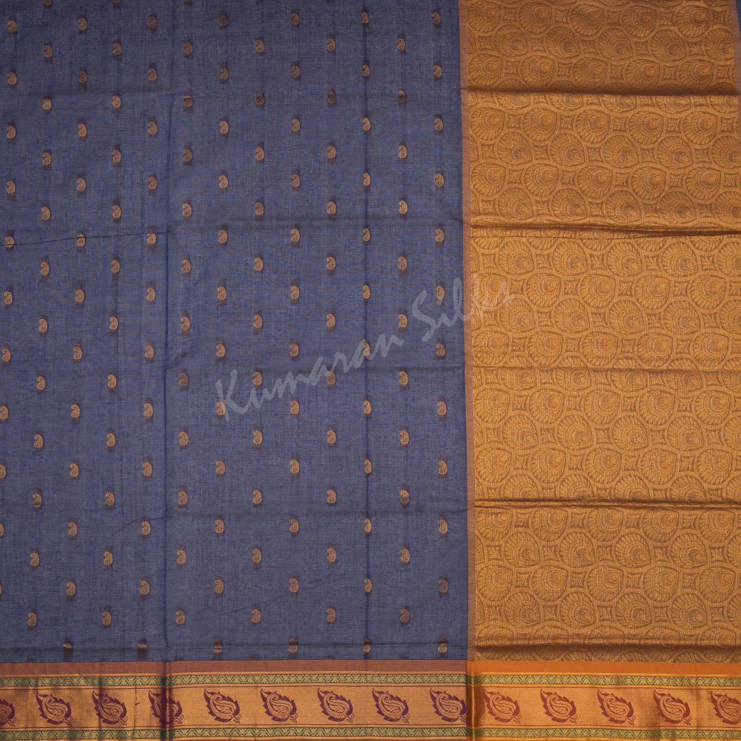 Venkatagiri Handloom Cotton Indigo Blue Saree Without Blouse