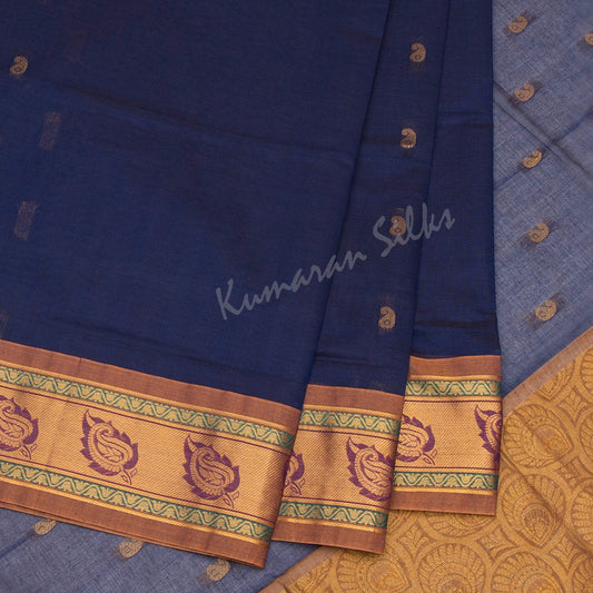 Venkatagiri Handloom Cotton Indigo Blue Saree Without Blouse