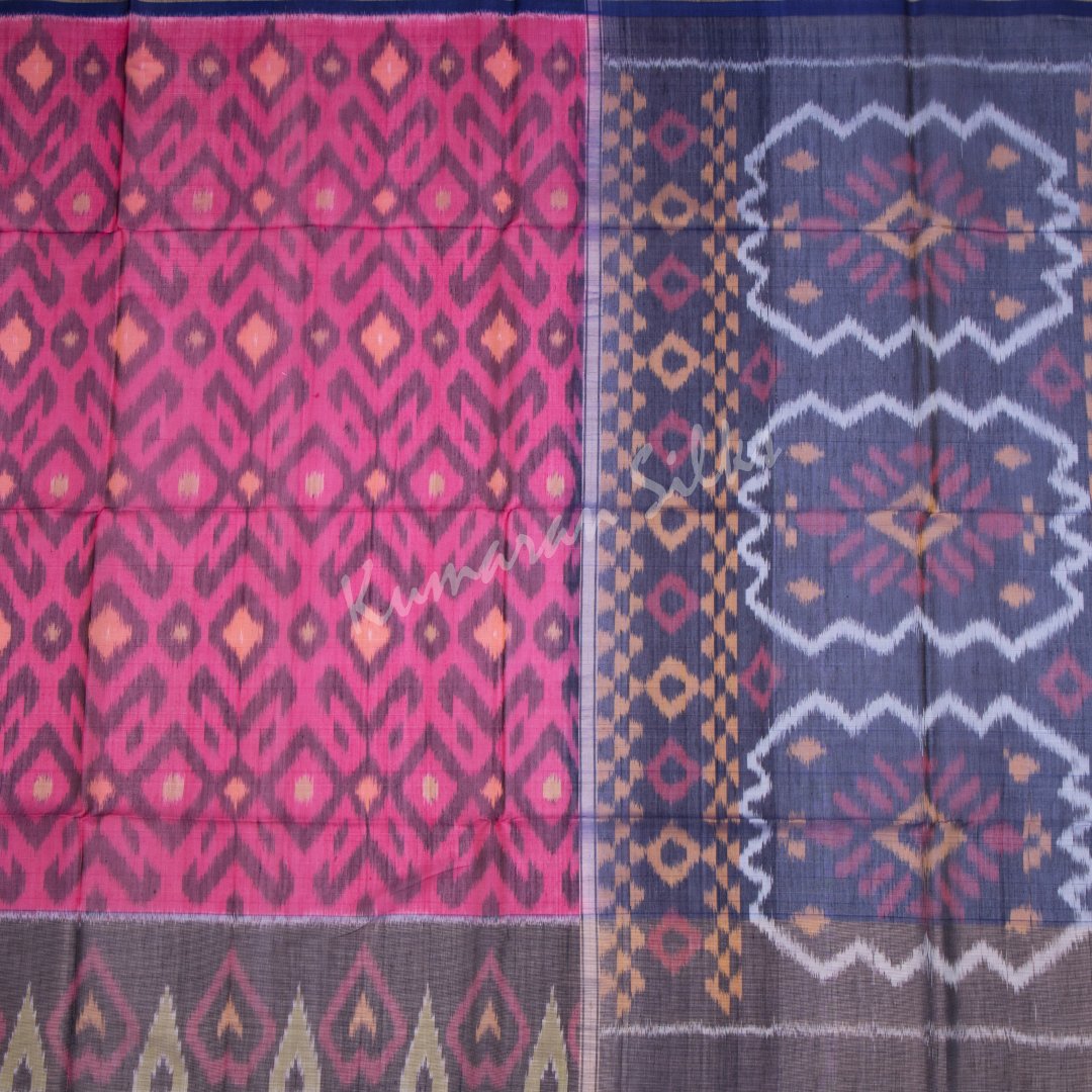 Hot Pink Pochampally Silk Cotton Saree With Ikat Border