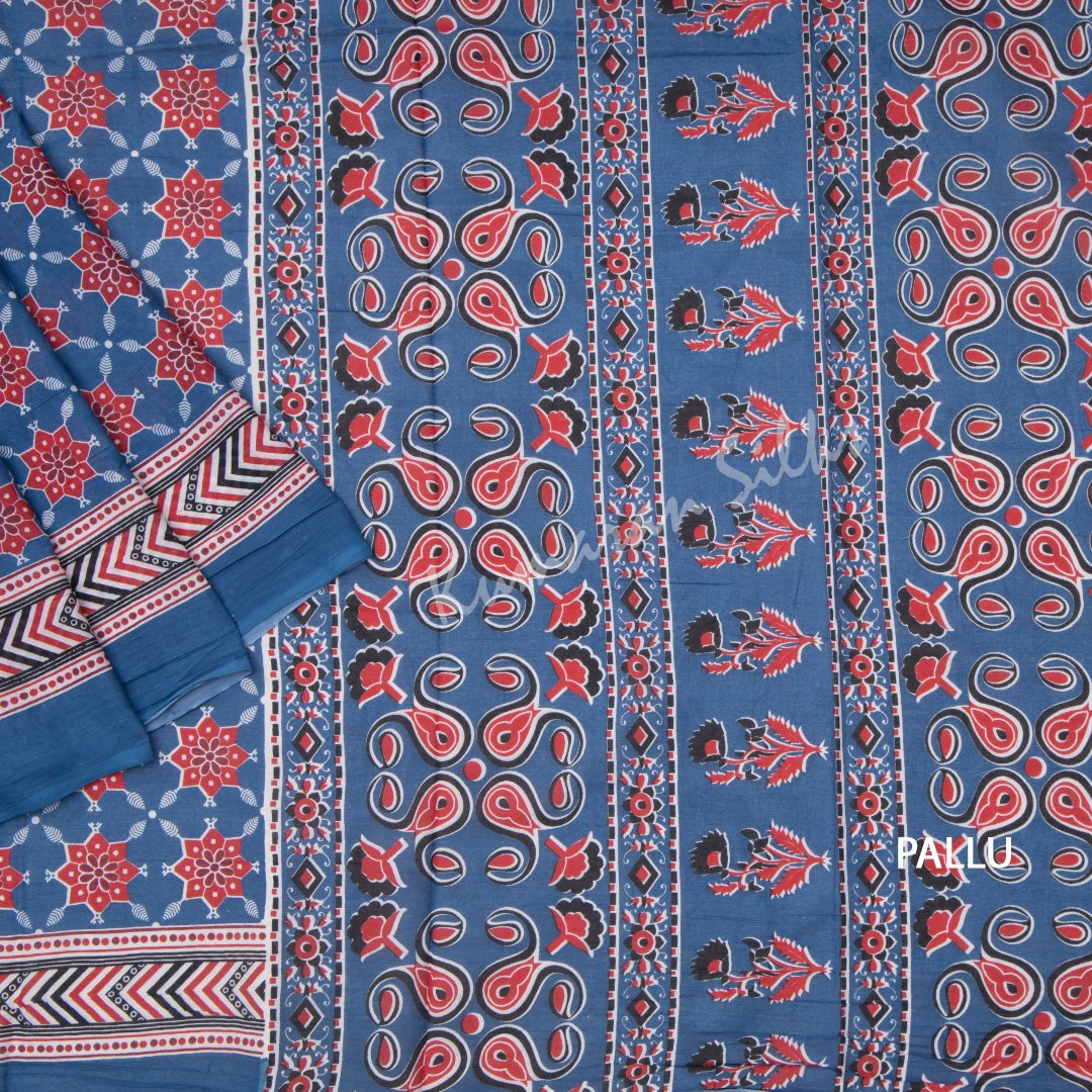 Mul Mul Cotton Blue Printed Saree 03
