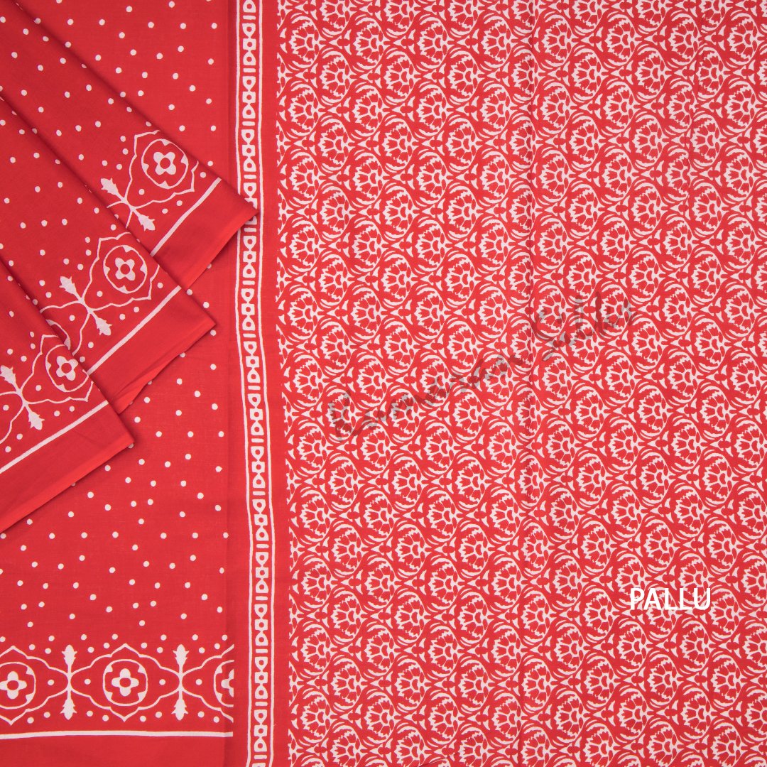 Mul Mul Cotton Red Printed Saree 05