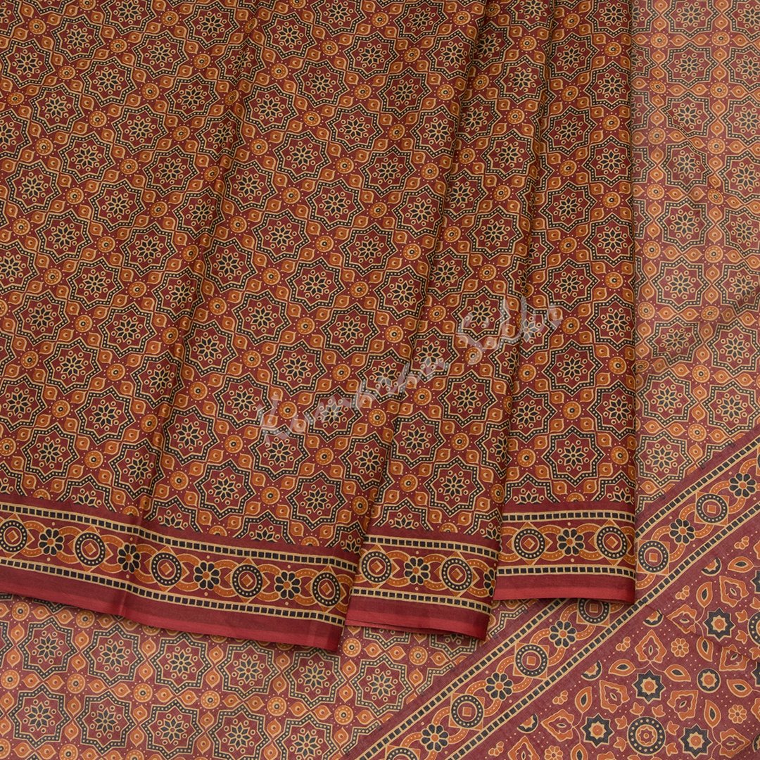 Chanderi Cotton Printed Maroon Saree 02