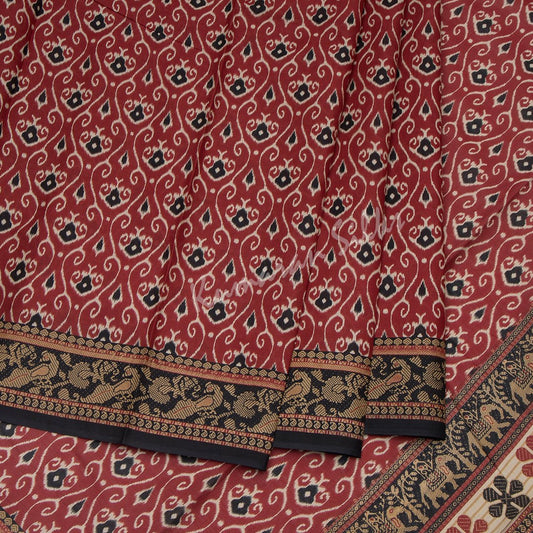 Chanderi Cotton Printed Red Saree 02