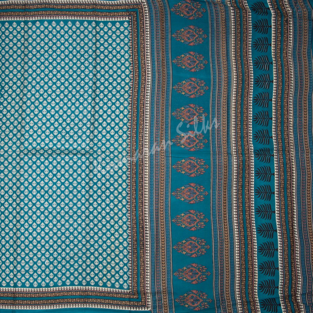 Chanderi Cotton Printed Teal Blue Saree