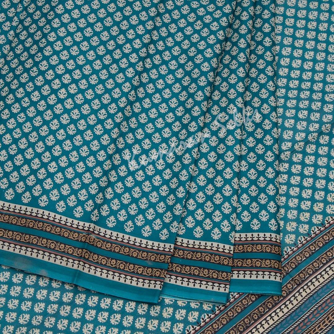 Chanderi Cotton Printed Teal Blue Saree