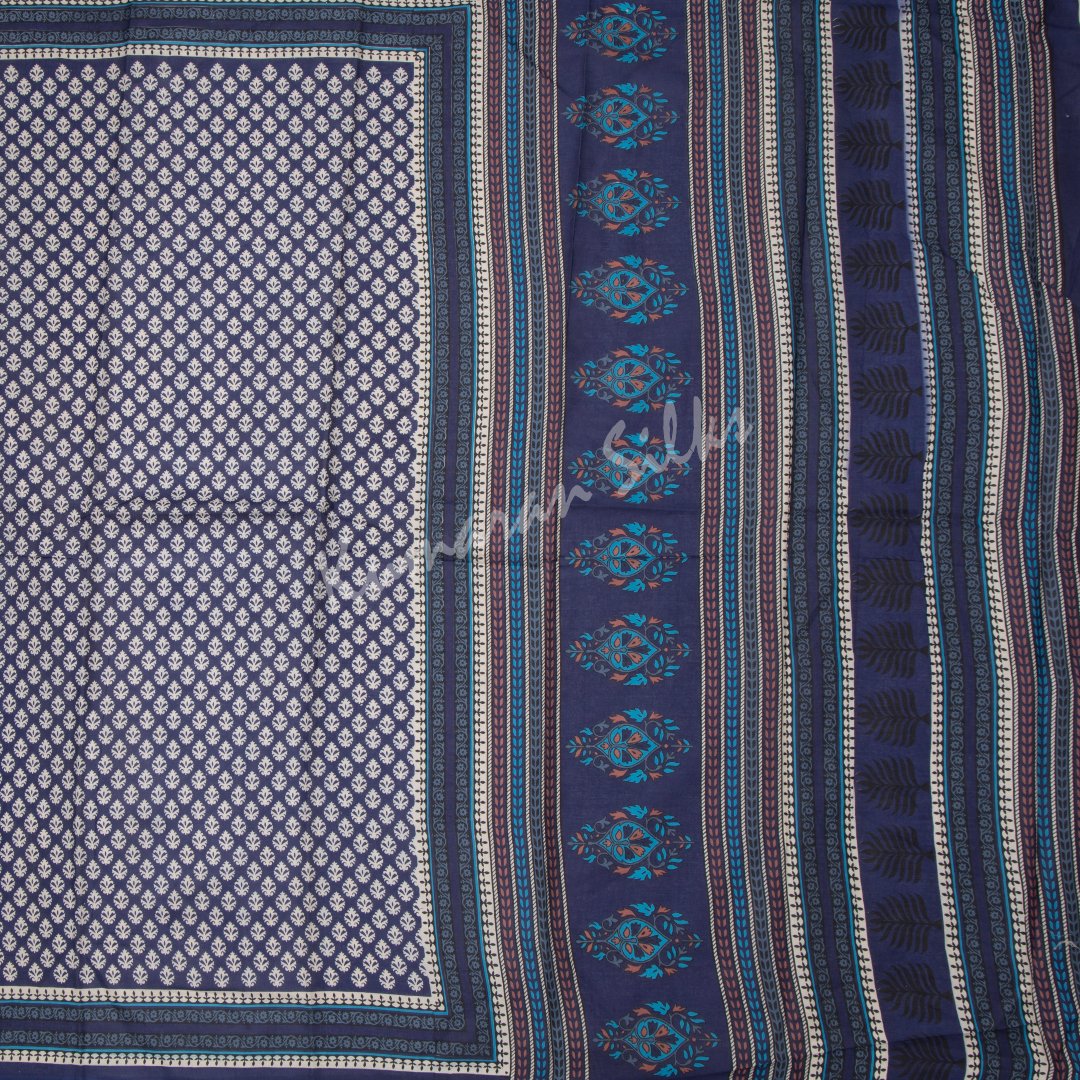 Chanderi Cotton Printed Dark Blue Saree