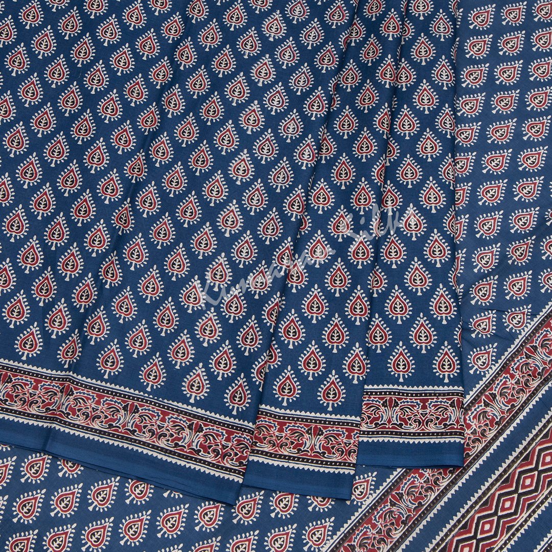 Chanderi Cotton Printed Blue Saree