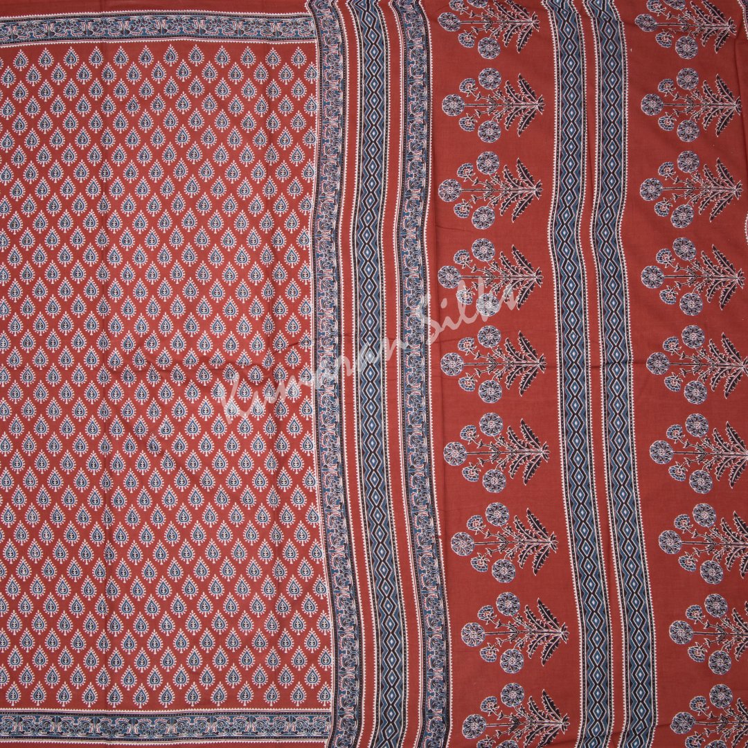 Chanderi Cotton Printed Red Saree 03