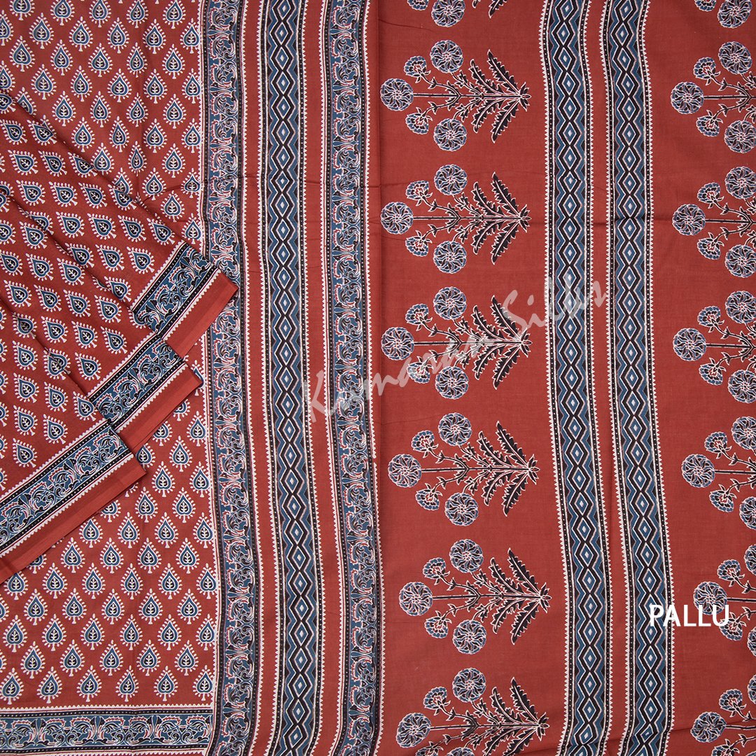 Chanderi Cotton Printed Red Saree 03