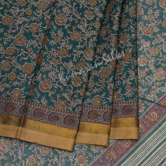 Chanderi Cotton Printed Peacock Green Saree