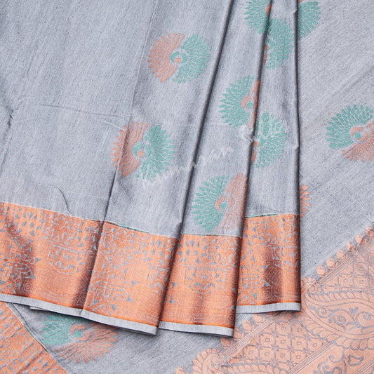 Semi Silk Embroidered Greyish Blue Saree