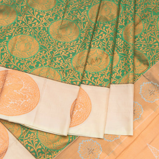 Semi Silk Embroidered Green Saree 07