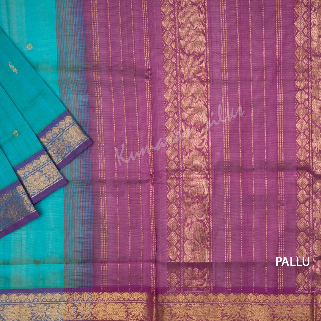 Amirthavarshni Shot Colour Silk Cotton Saree With Purple Border