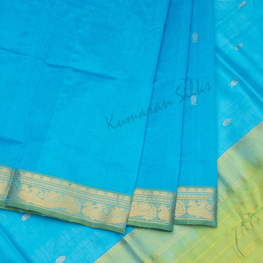 Amirthavarshni Sky Blue Silk Cotton Saree With Green Border