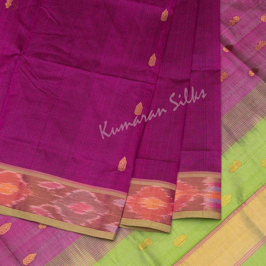 Amirthavarshni Magenta Pink Silk Cotton Saree With Ikkat Border