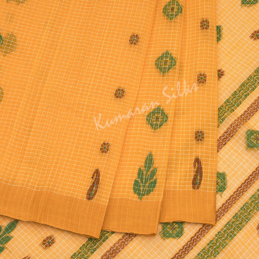Bengali Cotton Mango Yellow Saree Without Blouse 02