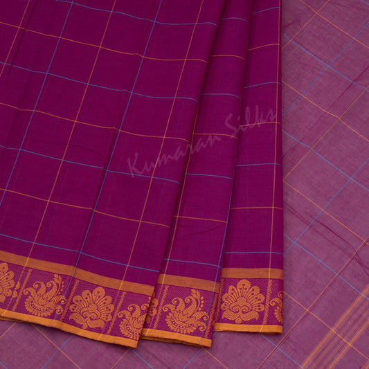 Chettinad Cotton Magenta Pink Checked Saree Without Blouse 02